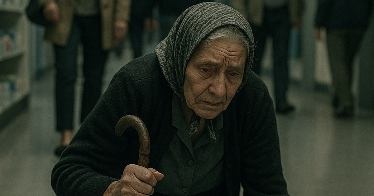 Η γιαγιά έπεσε στη μέση του καταστήματος. Όλοι απλώς κοιτούσαν, και μόνο ένα κορίτσι στάθηκε για να τη βοηθήσει.